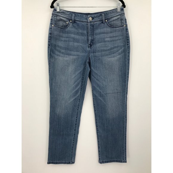 Chico's So Slimming Girlfriend Stretch Striped Crop Jean Size 1 (8) - Picture 1 of 5